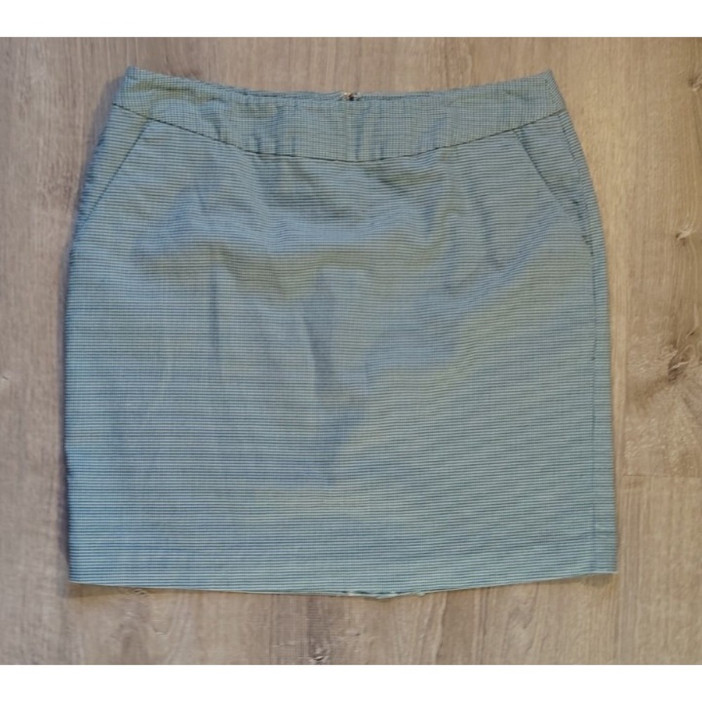 L.L. BEAN Favorite Fit Blue Houndstooth Plaid Lined Skirt Sz 16 Pockets Wool Mix